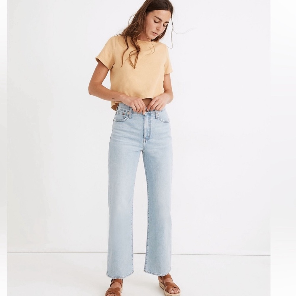 Madewell jeans….The Perfect Vintage Wide-Leg Crop Jean in white wash blue.